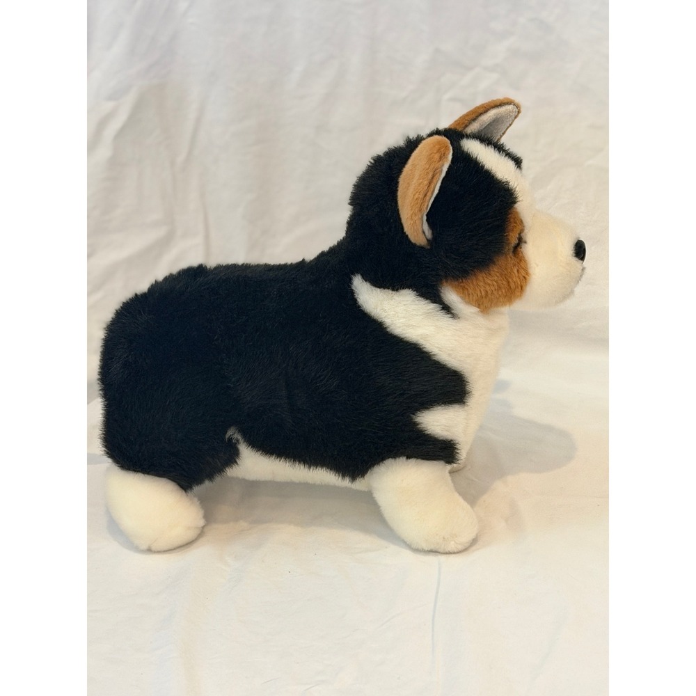Auswella Plush Tri-Color Corgi Dog Standing Stuffed Animal Black White Tan 14" - Picture 2 of 7